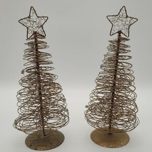 Metal Gold Wire Christmas Tree Bead Ornaments and Star Xmas Vintage Decor set 2‍